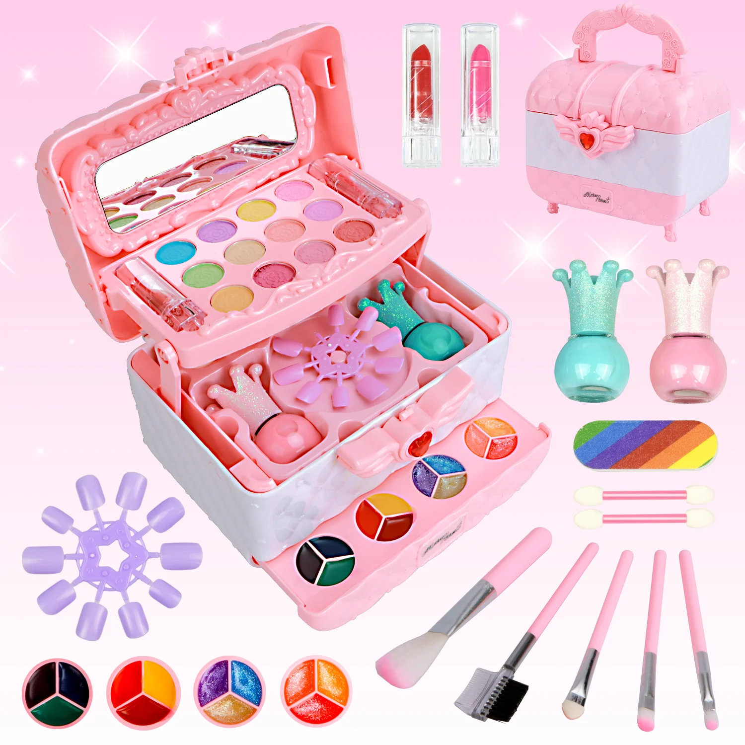 

Детский набор для макияжа из 48 предметов для девочек, моющийся набор принцессы с тенями для глаз, помады, идеальный подарок на день рождения для девочек 5 лет