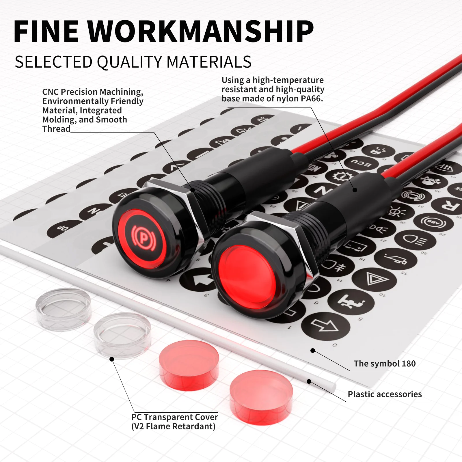 FILN 8mm Sembol LED Gösterge Lambası 12V 24V Siyah Metal Gösterge Paneli Pilot Lambası Kablolu Araba Gösterge Paneli Ruck Makineleri