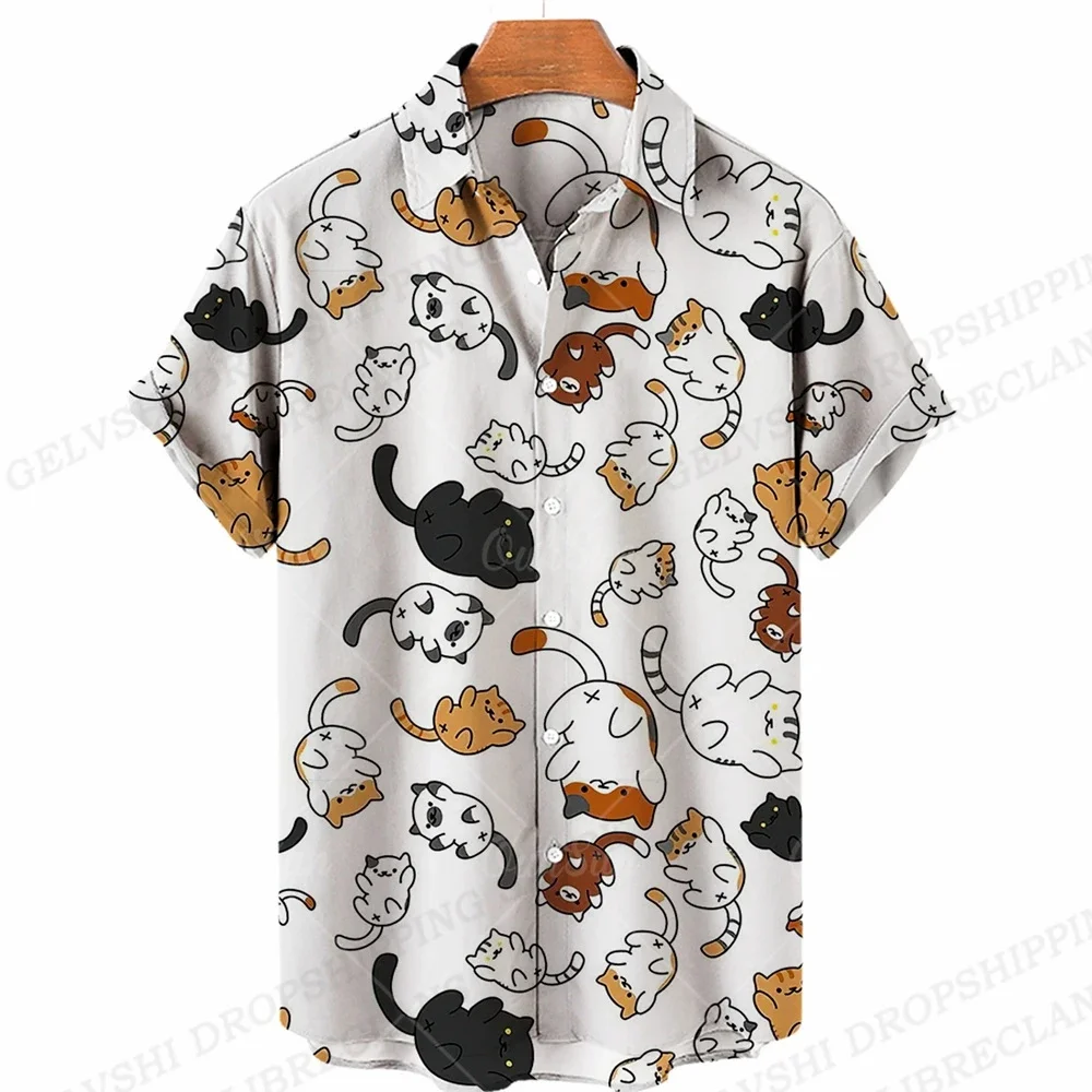 Summer Men\'s Hawaiian Short Sleeve Printed Shirts Loose Fitting Oversized Social Cartoon Pictures Casual Fashion Animal Clothing