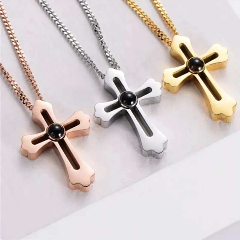 Dascusto Personality Photo Cross Necklace Mens Commemorative Gifts For Dad Boyfriend Customized Birthday Anniversary Mens Gifts