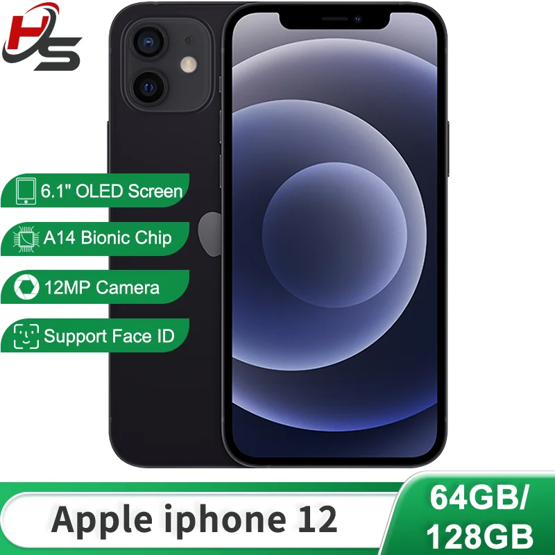 Apple iPhone 12 64GB/128GB ROM Unlocked 6.1 inch OLED Screen A14 Bionic Chip With Face ID 12MP+12MP Camera NFC