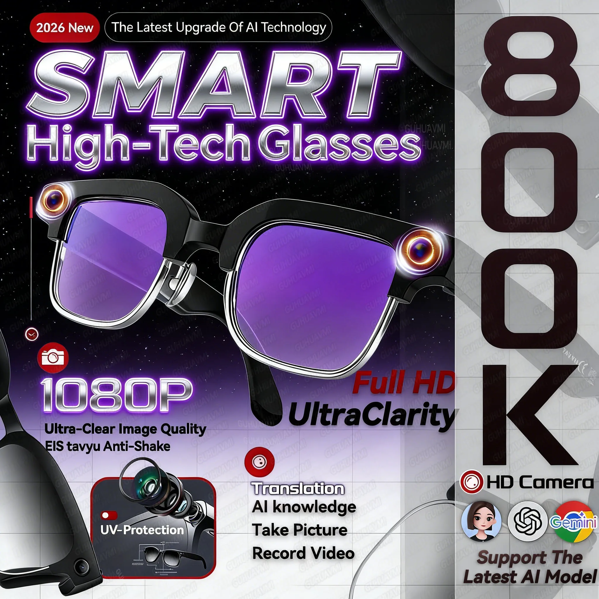 

New Smart Bluetooth Sunglasses Open Ear Headphones ENC Noise Reduction Hands-Free Calling IP65 Waterproof Music Player Glasses