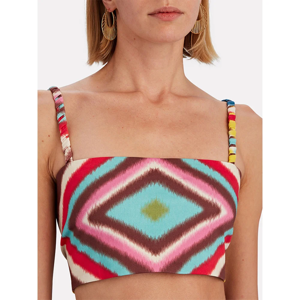 Damski zestaw Bikini we wzory Retro Colorblock i spódnica wakacyjna sukienka plażowa designerski kostium kąpielowy letni Surf