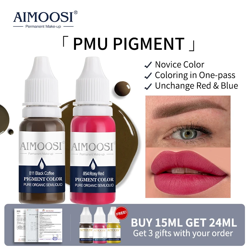 AIMOOSI Henna Tattoo Inks Permanent Makeup Pigments for Micropigmentacion 15ml Professional Microblading Ink for Eyebrow Lips