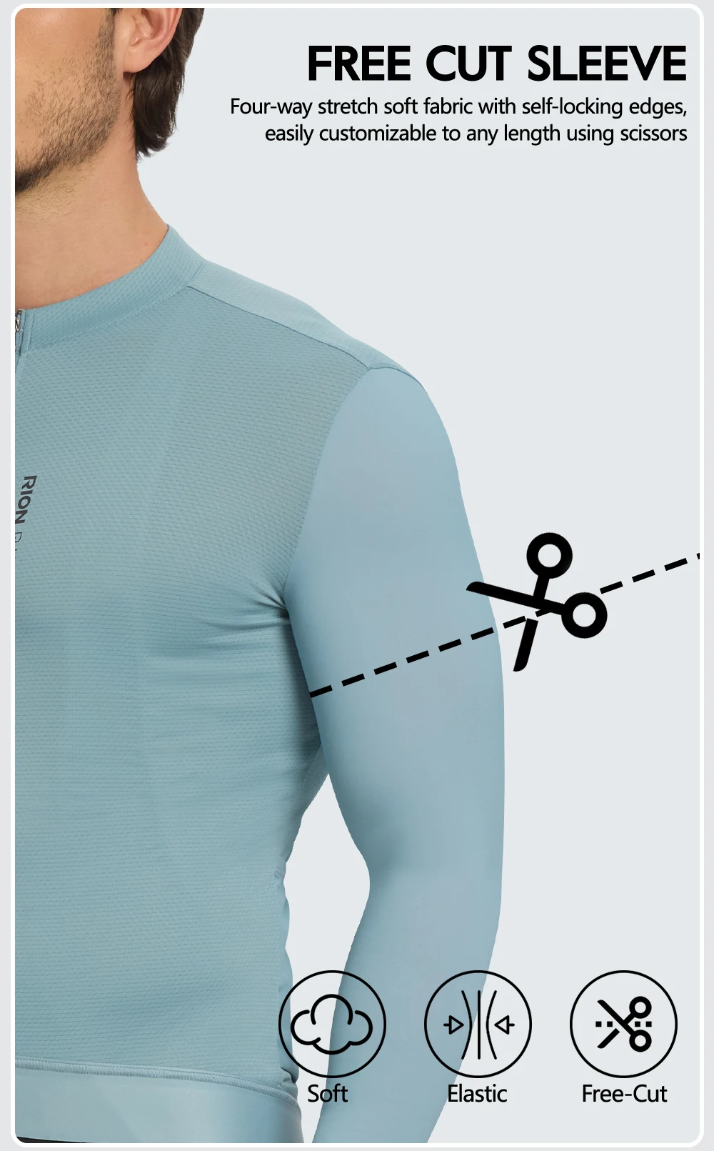 RION Herren-Radtrikot mit langen Ärmeln, Rennradtrikot, UPF 50+ Sonnenschutz, MTB-Radtrikot, Outdoor-Ausrüstung, schmale Passform, Größe 15-24 ℃ – Detail 5
