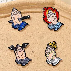 Cartoon Palms Together Enamel Brooch Halloween Creative Bat Flame Knife Cross Lapel Pin Badge Backpack Clothing Hat Accessories