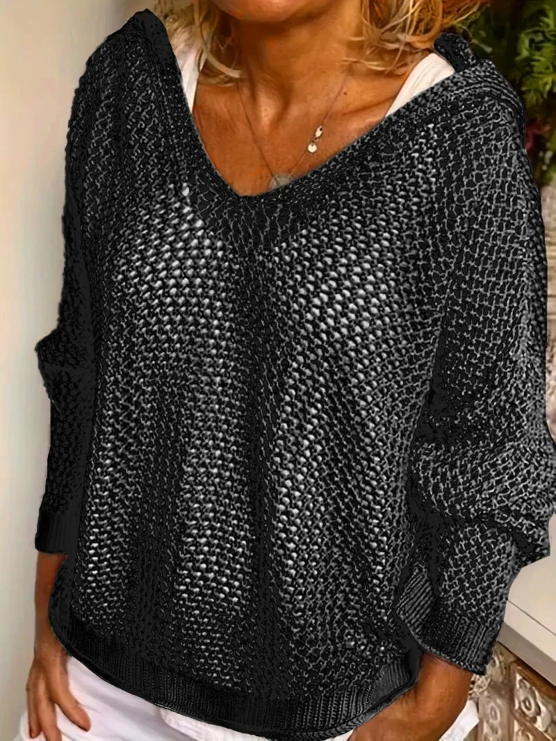 セクシーな長袖中空ニット水着トップパーカープルオーバー水着カジュアルセーターかぎ針編みビーチビキニカバーアップ日焼け止め