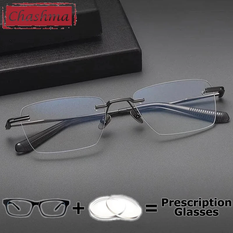 

Очки Chashma по рецепту врача, без оправы, мужские, для коррекции близорукости, оптические, из чистого титана, прогрессивные фотохромные линзы, очки по рецепту врача