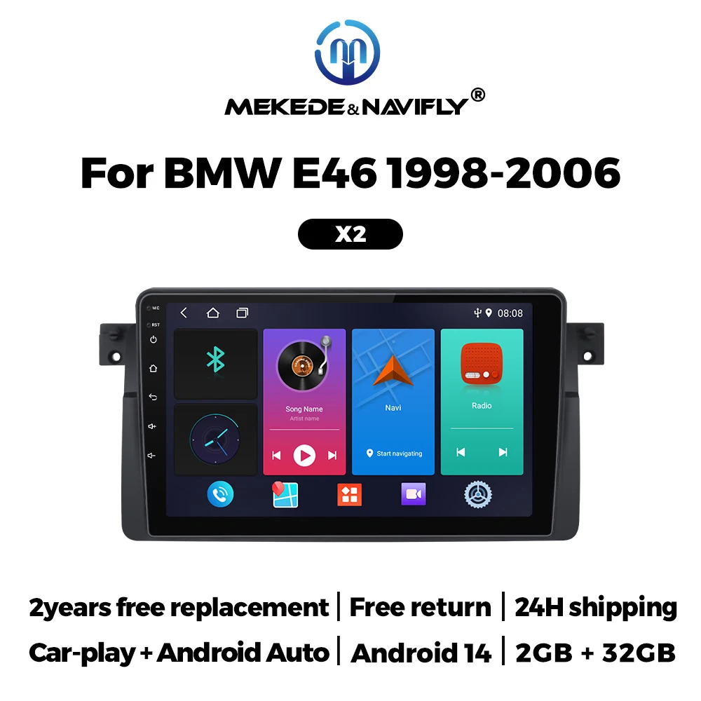 2DIN Carplay Android Auto Car Radio For BMW E46 M3 318/320/325/330/335 1998-2006 Multimedia Video Player All-in-one Audio Stereo