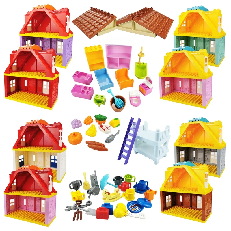 Grote bouwstenen Huisarchitectuur Raam Muur Dak Meubelserie Scène Accessoires Montage Educatief speelgoed voor kinderen - afbeelding 2
