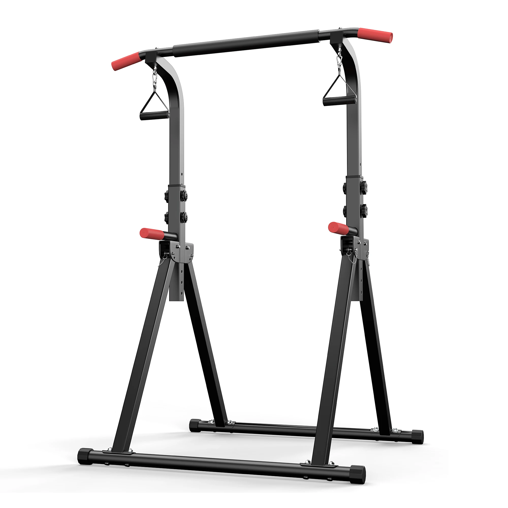 Y-RAIN Klappbare Klimmzugstange, Dreieckiger Stabiler Rahmen, 8-fach Höhenverstellbar 1,75-2,1m, Kraftturm Dip-Station aus Kohlenstoffstahl, Maximale Belastung 150KG, Multifunktionales