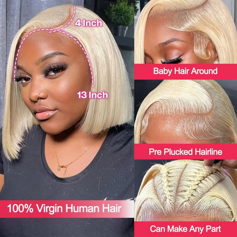 613 Blonde Bob Wigs Human Hair Transparent 13x4  Lace Frontal Wig Brazilian Remy Hair Short Straight Bob Lace Wigs for Women