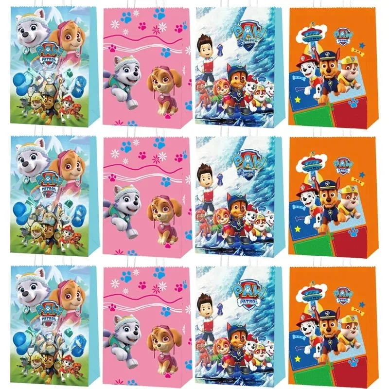 Sacs cadeaux Paw Patrol, 12 pièces, décor de fête d'anniversaire, sacs à bonbons en papier Kraft, paquet de biscuits Goody, cadeaux pour enfants, fournitures de fête