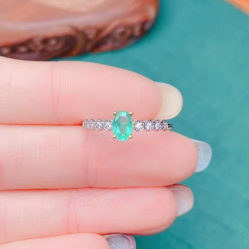 

100% 925 Sterling Silver Natural Emerald Gemstone Women's Ring Mini Party Marry Birthday Gift Girl Got Engaged Sweet