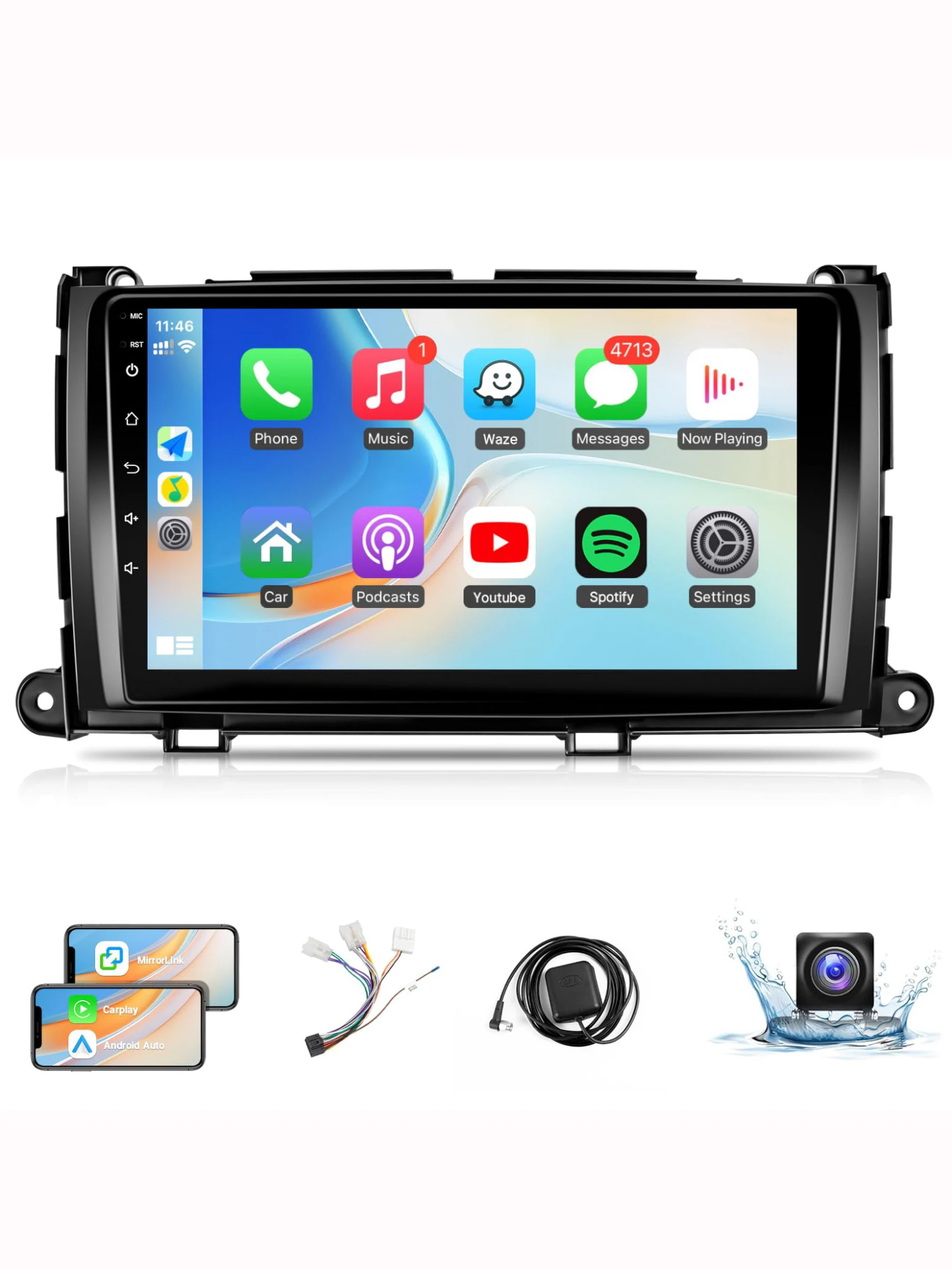 

9-дюймовый сенсорный экран IPS для Toyota Sienna 2011 2012 2013 2014, головное устройство Bluetooth/FM/GPS/WiFi/SWC/сплит-экран/Mirrorlink (НЕ JBL)