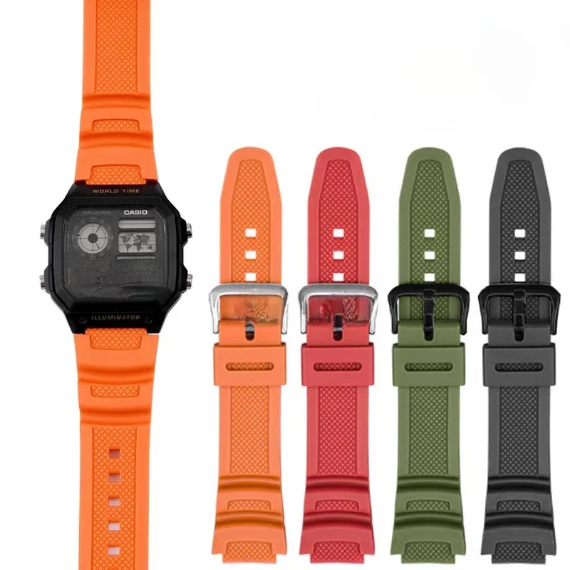 Horlogeband 18mm voor CASIO AE1200/1300/1000 W-219 Vervanging Siliconen Rubber Horlogeband heren Polsbandje armband Accessorie - afbeelding 2