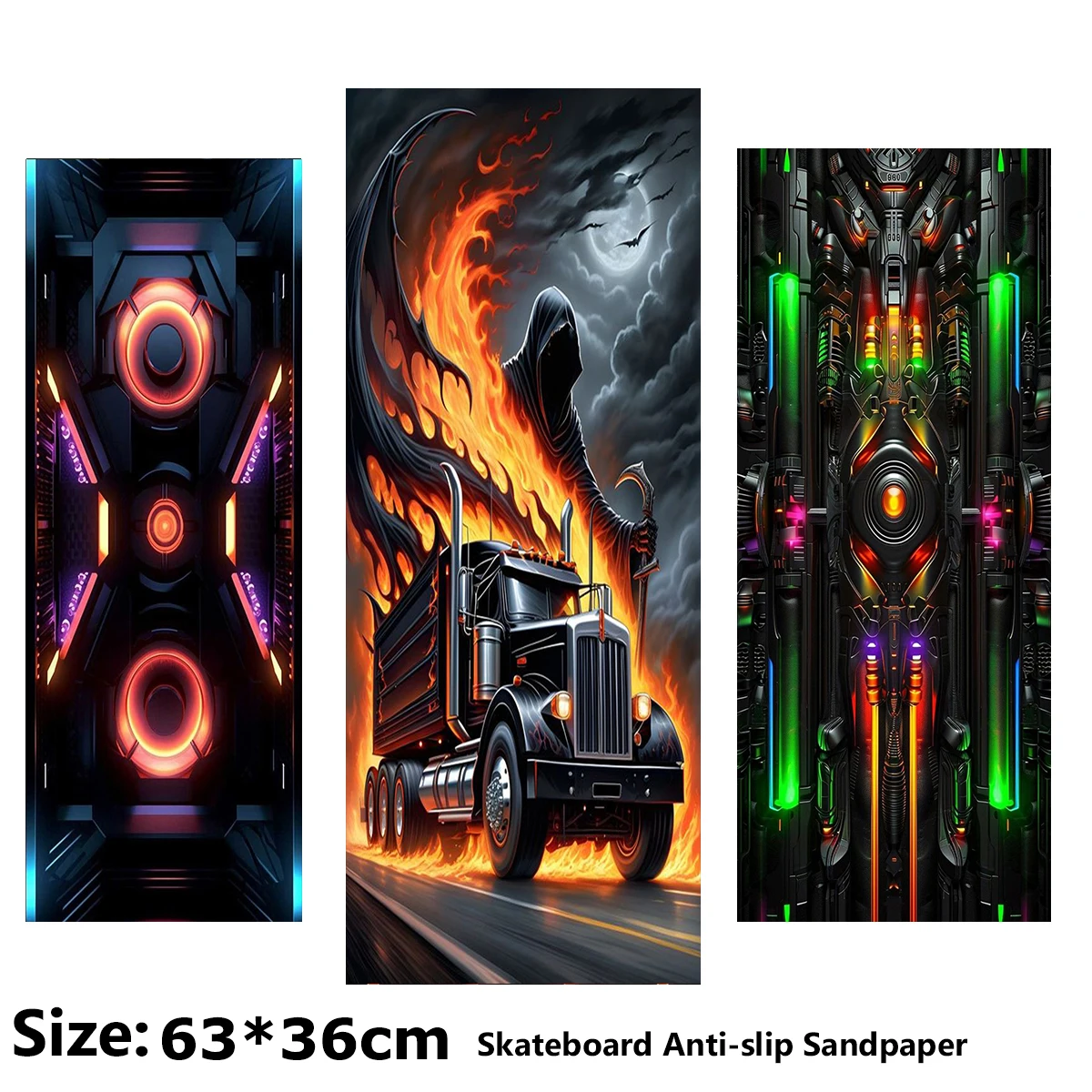 

Mecha Chariot Flame Pattern Electric Scooter Anti-slip Sticker Sandpaper Skateboard Grip Tape Sheet 63*36cm