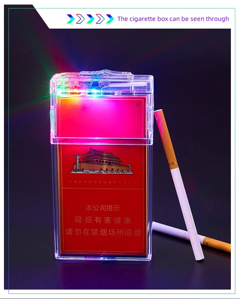 Transparent Tungsten Coil Cigarette Box Lighter Cool And Luminous Colorful Light USB Charging Cigarette Lighter Creative Gifts