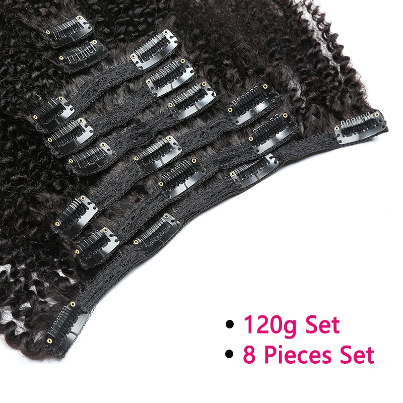 Mogolian Afro Kinky Curly Clip In Hair Extensions Human Hair Full Head Sets 120g 8PCS/Set Clip Ins Bundles Natural Black Remy