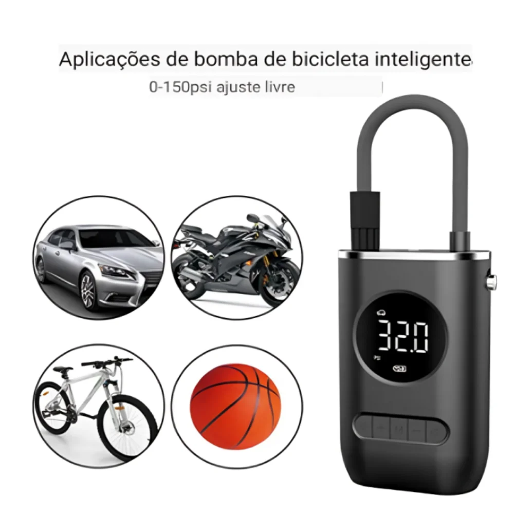 Mini Compresor de Ar Portatil Recarregavél Digital USB Calibrador Pneu