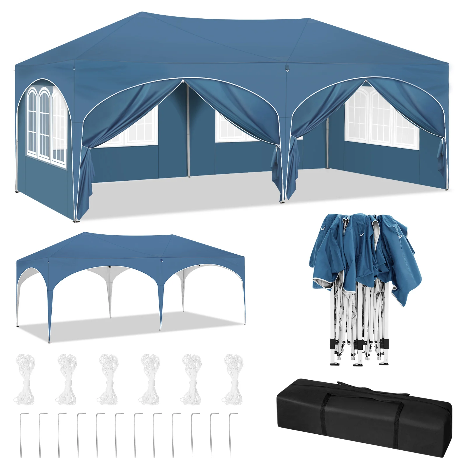 Gazebo plegable para jardín, toldo con 6 paredes laterales, altura ajustable, impermeable, protección UV, tienda de fiesta con bolsa de transporte,