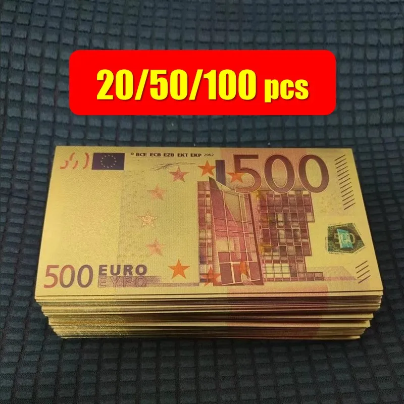 20~100pcs 500 Euro Plastic Gold Banknotes Fake Euro Colorful European Banknote Euro Notes 24K Gold Plated Euros Money