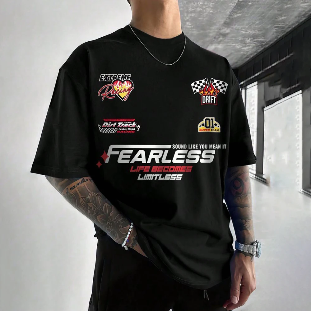 

New Men's Loose Shoulder 3D Printed Racing Style Short Sleeved Casual And Comfortable Outdoor Sports Cycling Top T-shirt