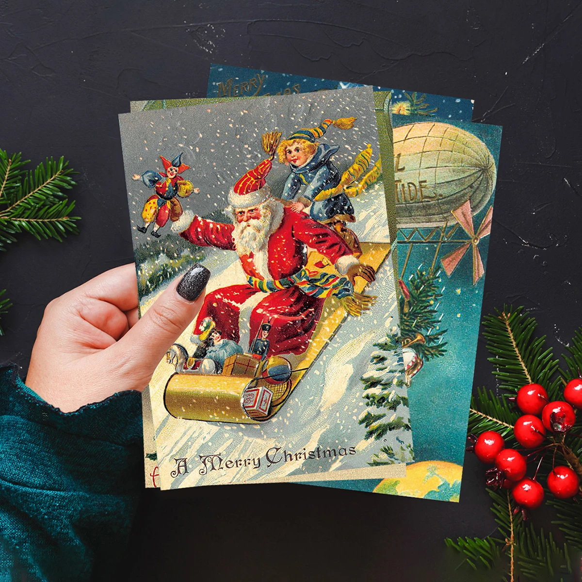 30pcs Vintage Greeting Cards Without Envelope,Retro Christmas Postcard For Friends,DIY Mini Message Cards For Holiday Wall Decor