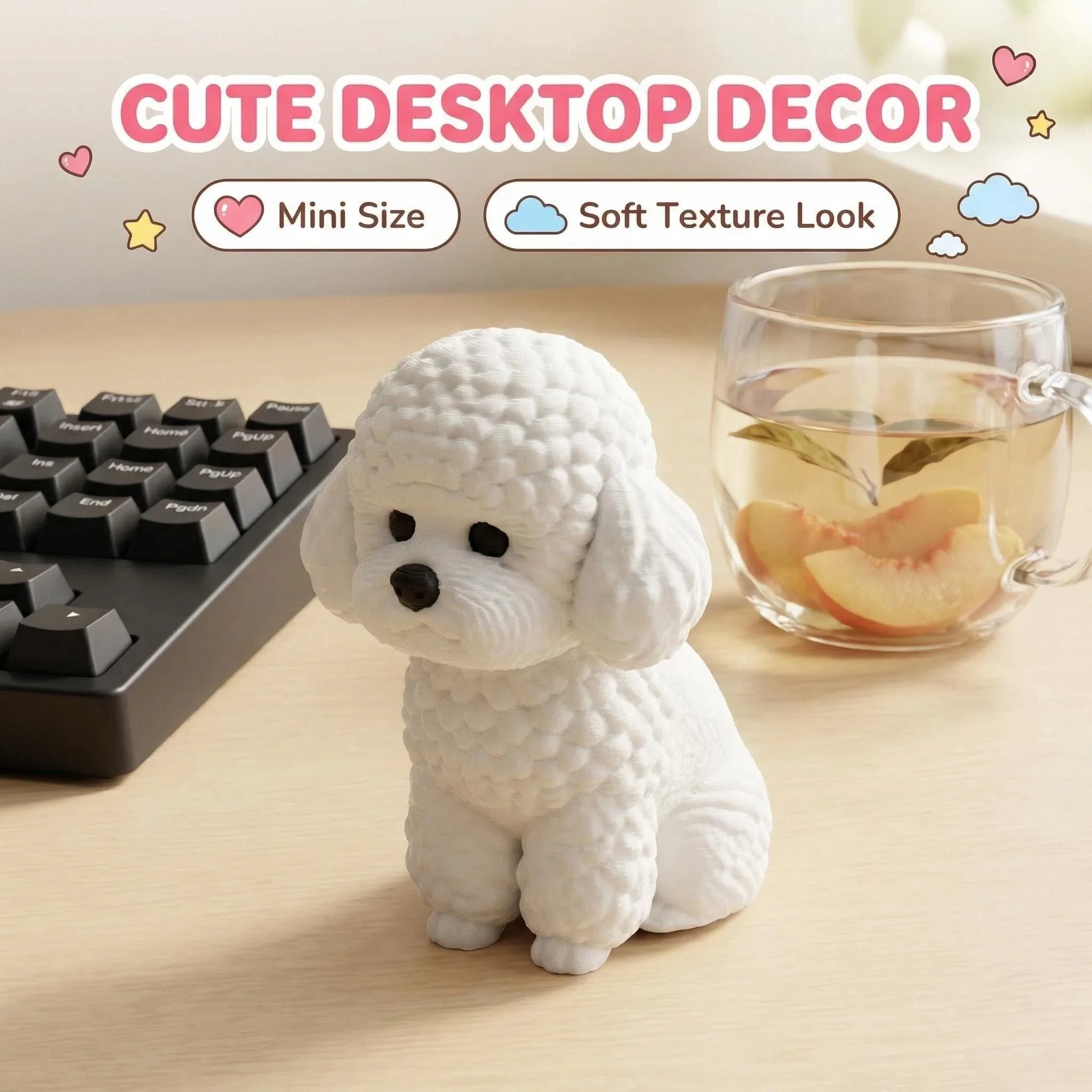 Poodle Dog Figurine, Cute Bichon Frise Statue, Mini Desk Ornament, Mood Booster Home Decor, Ideal Tiny Gift for Dog Lovers