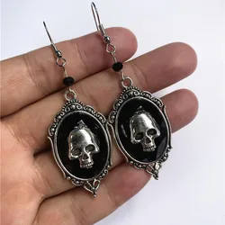 Gothic Silver Plated Embossed Skull With Black Stones Halloween Wedding Party Holiday Gift For Men Women Everyday Jewelry