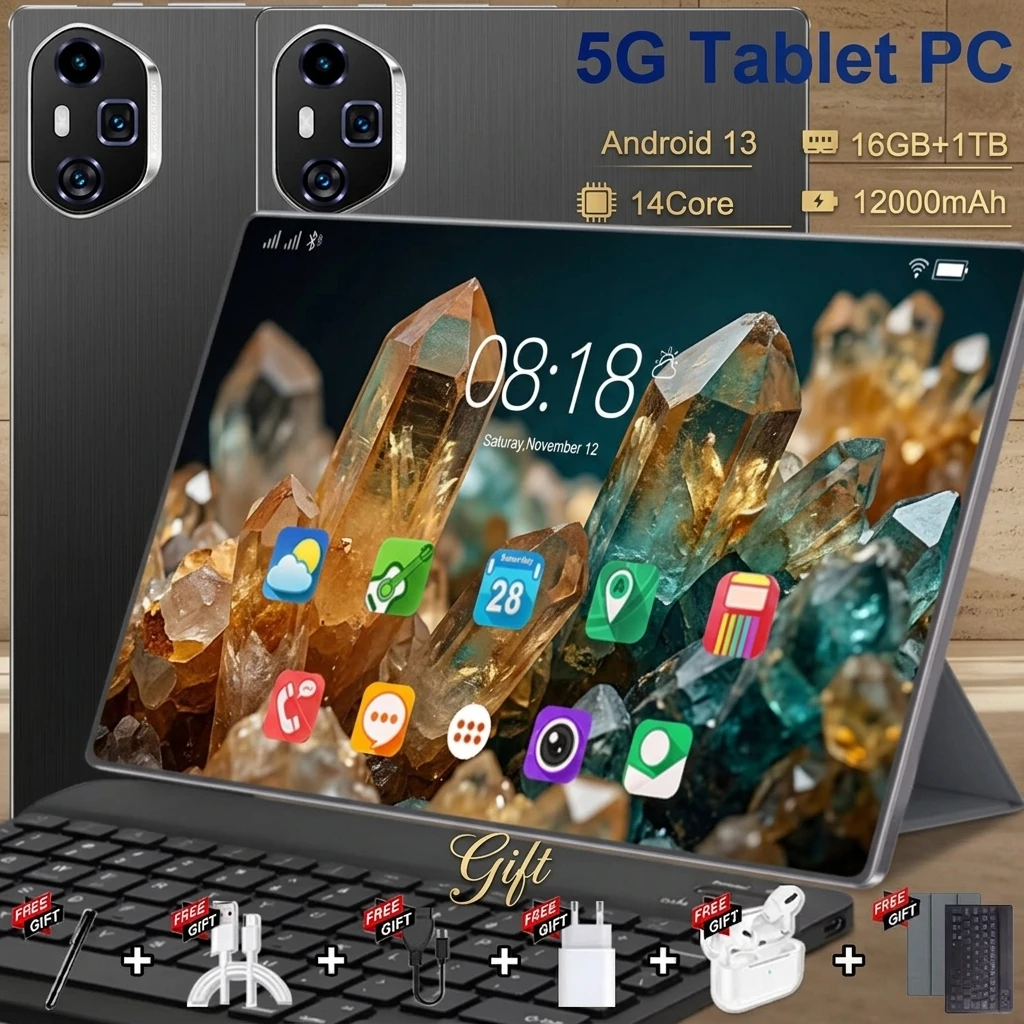 Tableta Android 5G de 10,36 pulgadas con batería de 20000 mAh, WiFi, 16 GB de RAM, 1 TB de ROM, cámara dual de 16+32 MP, doble SIM, Android