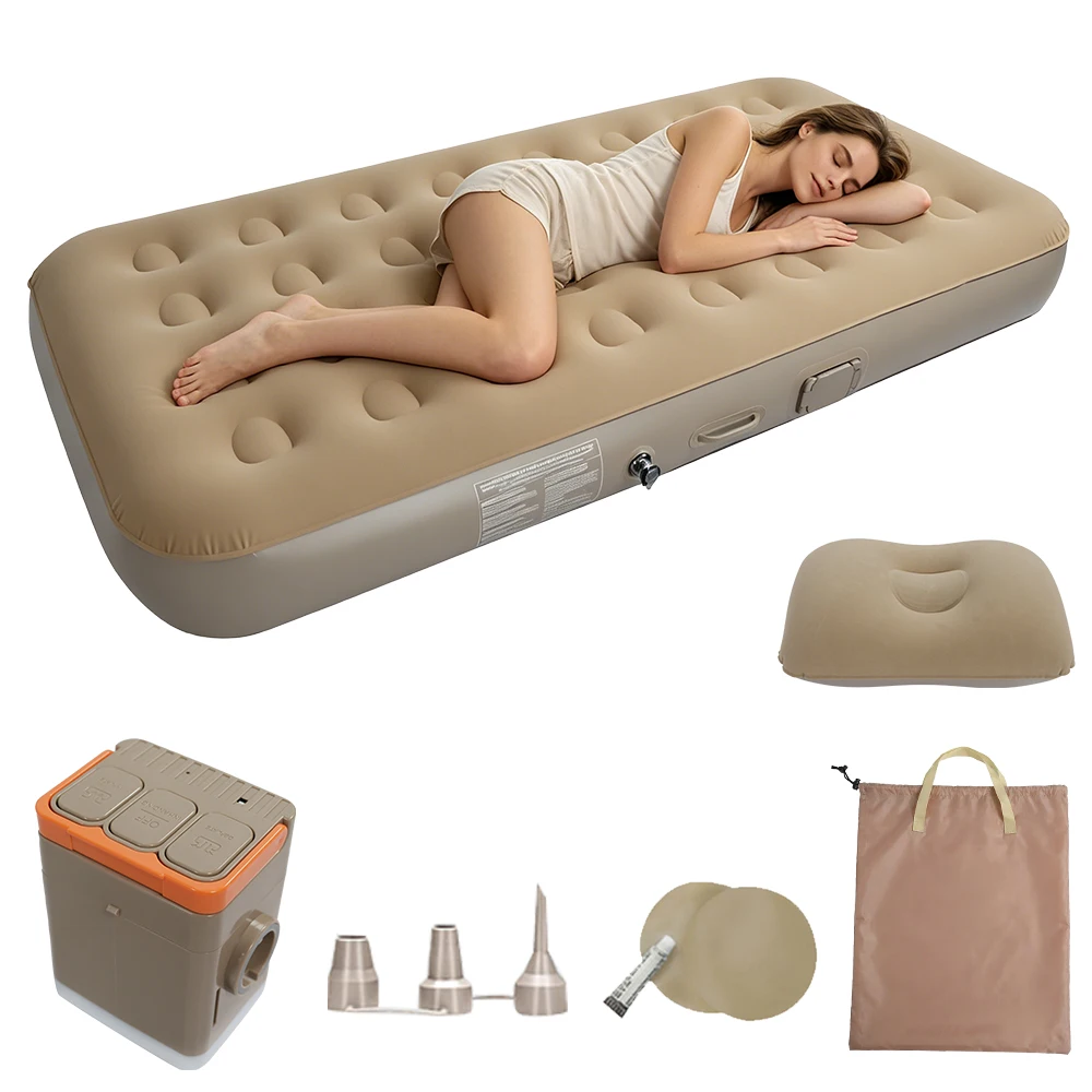 Opblaasbaar luchtbed met ingebouwde elektrische pomp, zelfopblazend campingbed, dik waterdicht PVC slaapmatras met LED-verlichting - afbeelding 2