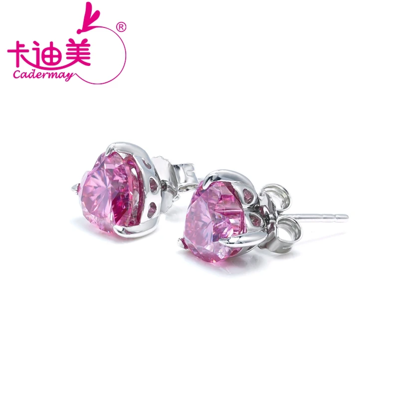 

CADERMAY Luxury 100% S925 Silver Trendy DEF Heart Shape Pink 2ct Moissanite Anniversary Earrings For Women Fashion Jewelry