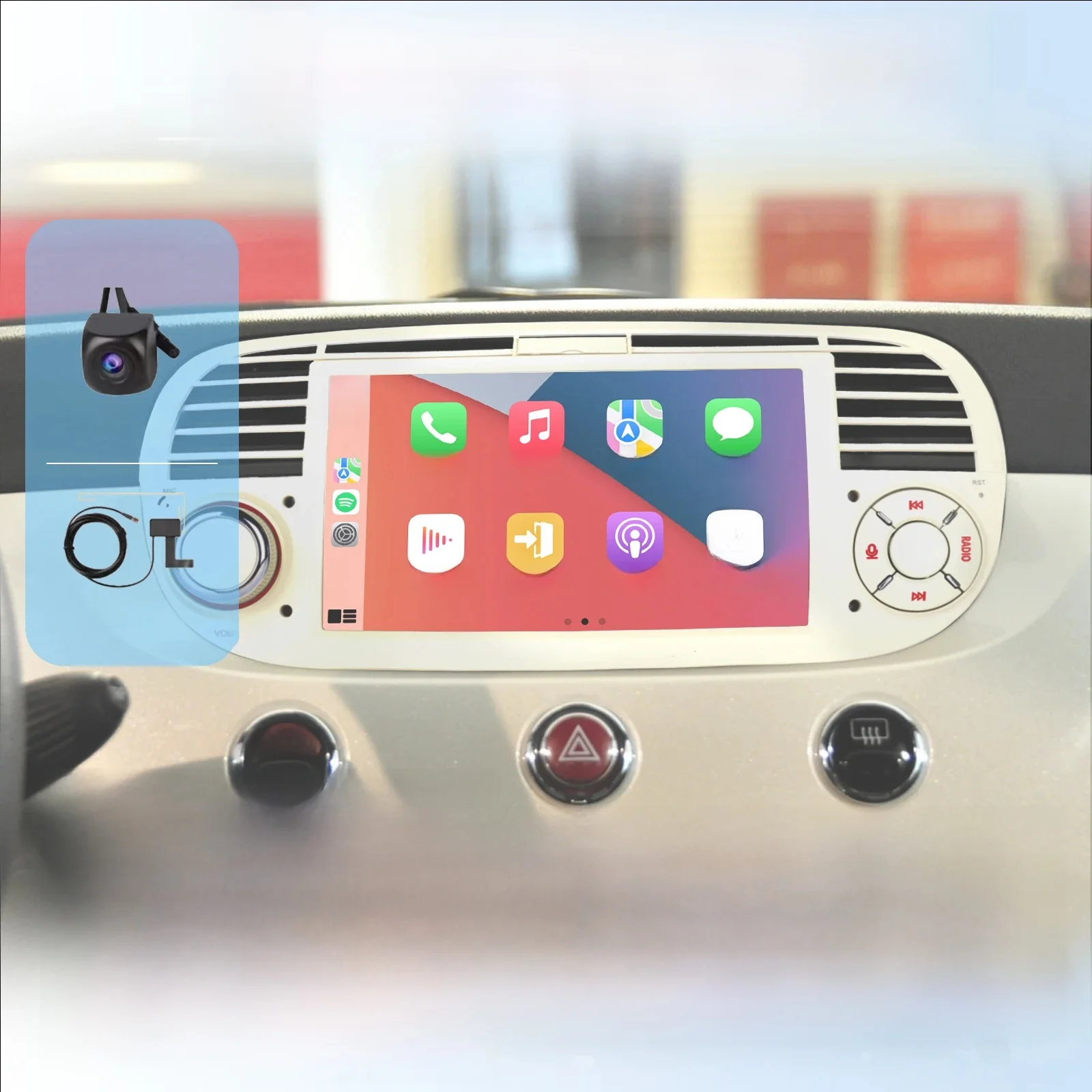 7 "Autoradio Met Draadloze Carplay Android Auto Swips Touchscreen High Power Dab + Ahd Achteruitkijkcamera Voor Fiat 500 2007-2015 - afbeelding 2