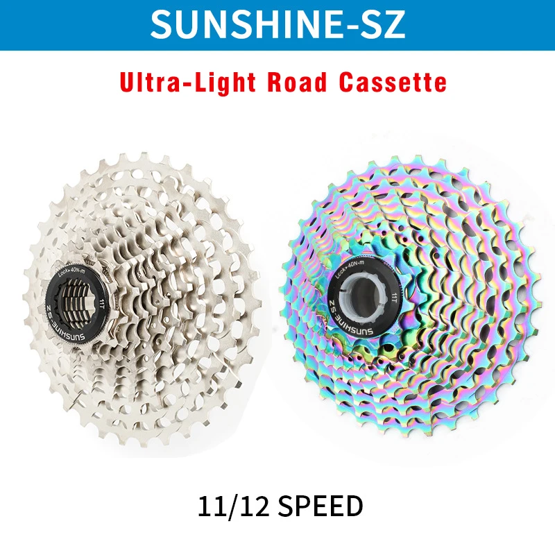 SUNSHINE Ultralight Hollow Road Cassette 11/12 Speed 11-28 32 34 36T Sprocket Rainbow Bike Bicycle Freewheel For HG K7 11V 12V