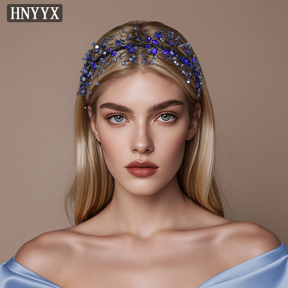 HNYYX Crystal Headband Fashion Hair Accessories Blue Sparkling Rhinestone Hair Hoops Wedding Festive Headwear A85