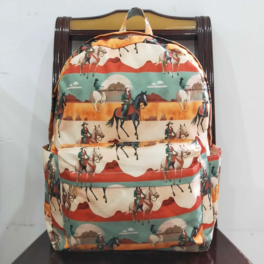 New Fashion kids Back To School Horseback Riding Desert Beige Green Backpack Wholesale Boutique Children Outfit Clothes RTS