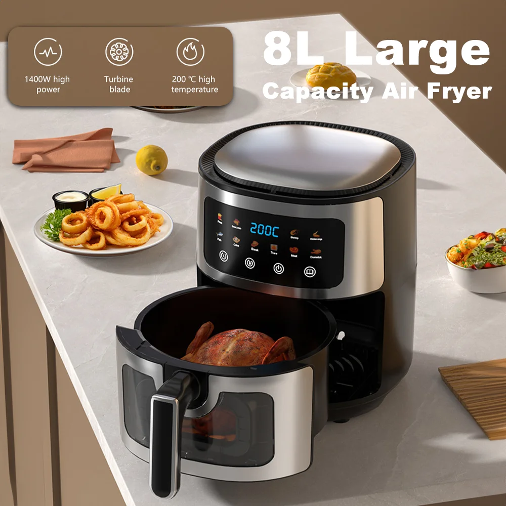 8L Smart Visual Air Fryer Multifunktionale Ofenfritteuse Kochmaschine LED-Anzeige Automatisch 360° ° Küchengerät zum Backen zu Hause