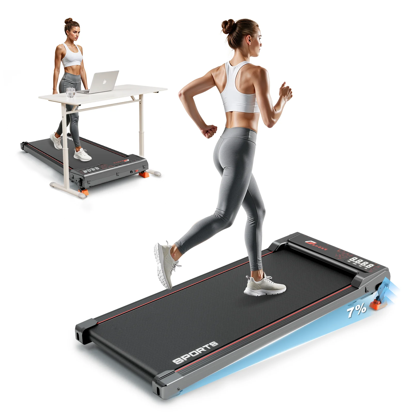 3-in-1 Treadmill | 2.25 HP Quiet Motor | 1–6 km/h, 3-Speed Adjustment | 7% Manual Incline | 100 kg Weight Capacity | LED Display + Remote Control | Ideal Choice for Light Home Exercise