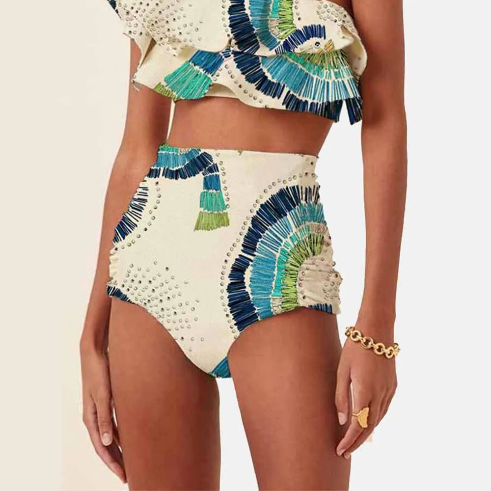 Maillot de bain deux pièces pour femmes, tankini, imprimé brodé, à volants, push up, micro, patchwork