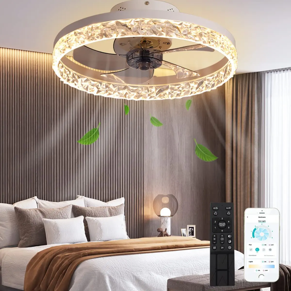 

Modern Low Profile Ceiling Fan Light with Remote Control, Dimmable 3 Color 6 Wind Speeds Timing LED Fan Lamp Indoor for Bedroom