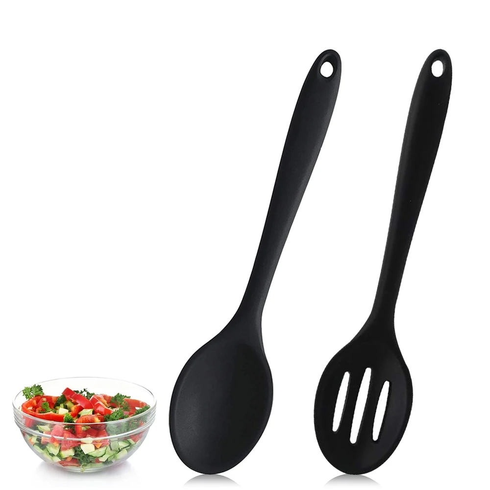 Serving Spoons, Silicone Spoon, Cooking Spoon, Slotted Spoon, Non-Stick Mixing Kitchen Spoons, Hygienic Design Slotted And Solid