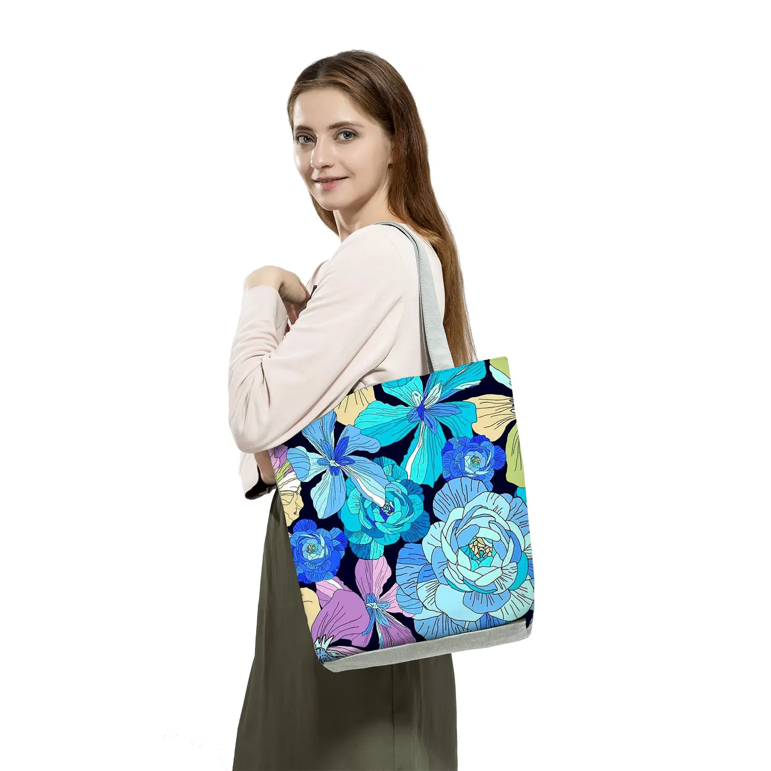 Pretty Blossom Print Handbags For Women Casual borsa per la spesa portatile ad alta capacità borsa a tracolla pieghevole da spiaggia Tote Bag floreale