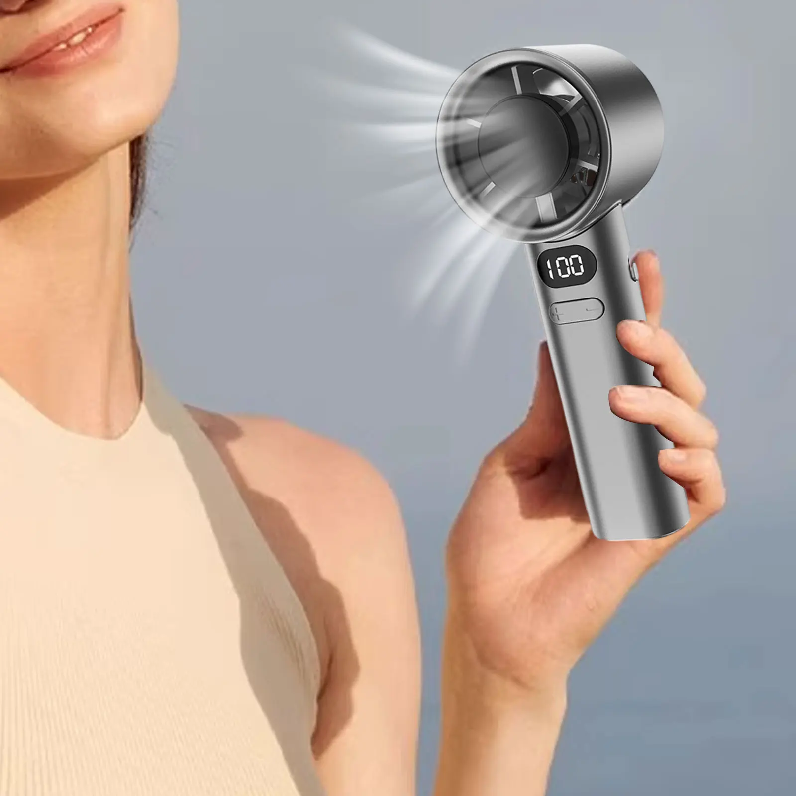 

Portable Handheld Fan Rechargeable Personal Cooling Fan Summer Desk Fan LED Digital Display for Dorm Home Traveling Ourdoor