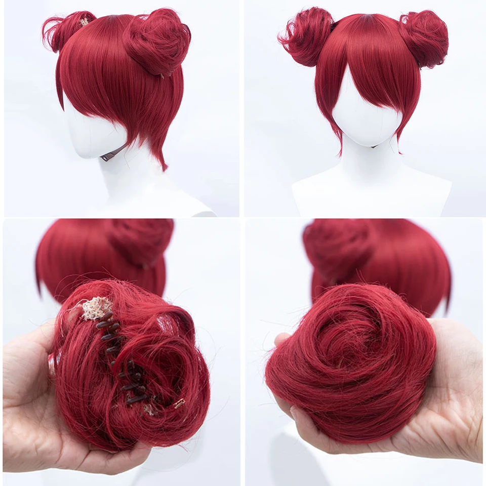 LUPU-moño de pelo falso sintético para mujer, moño de Cosplay, moño de color rojo, Morado, rosa, marrón, verde, blanco, garra en postizos para