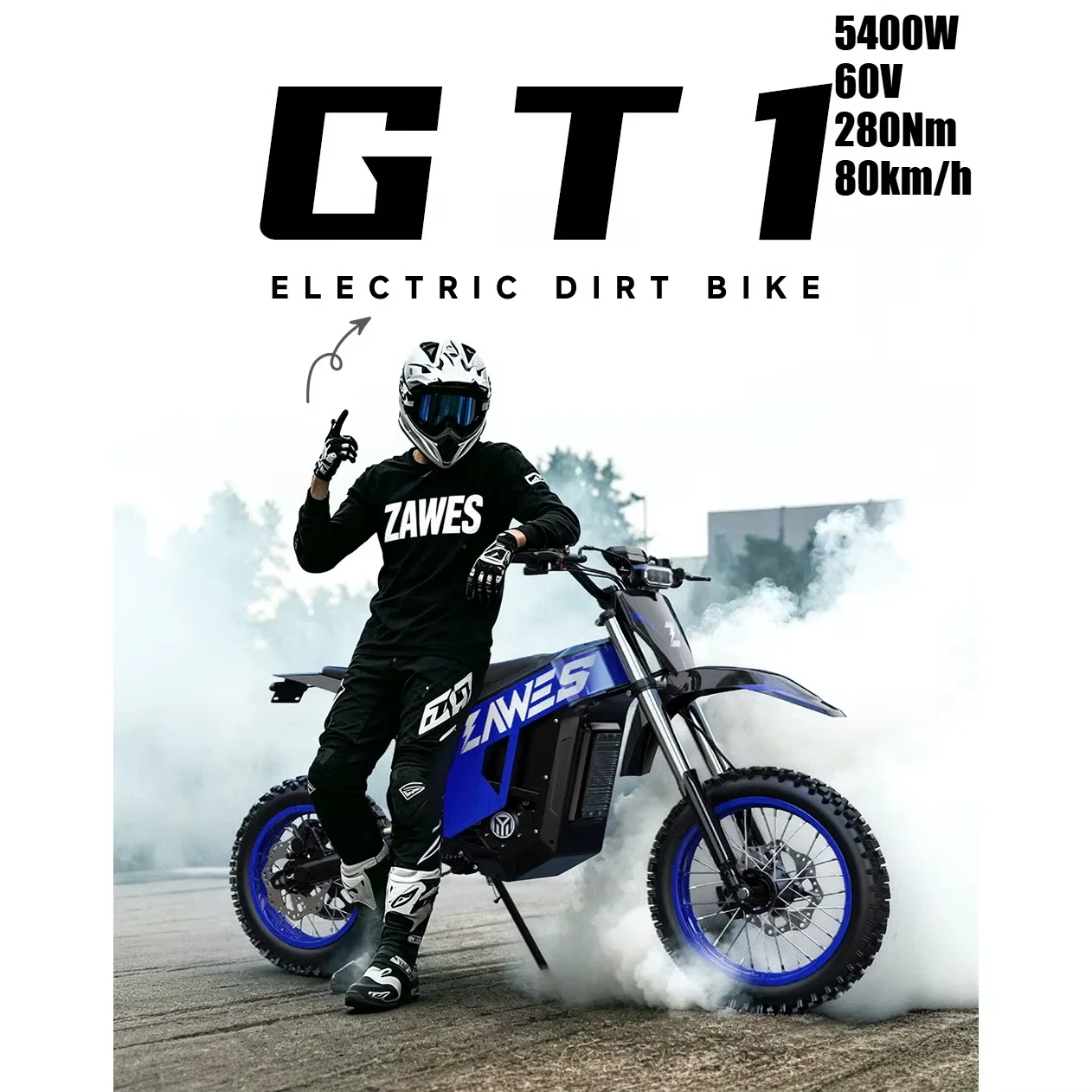 Nuovissima moto elettrica da fuoristrada GT1, 5400W 60V 280Nm, e-bike per adulti, velocità massima 80 km/h, moto da motocross per adolescenti e adulti.
