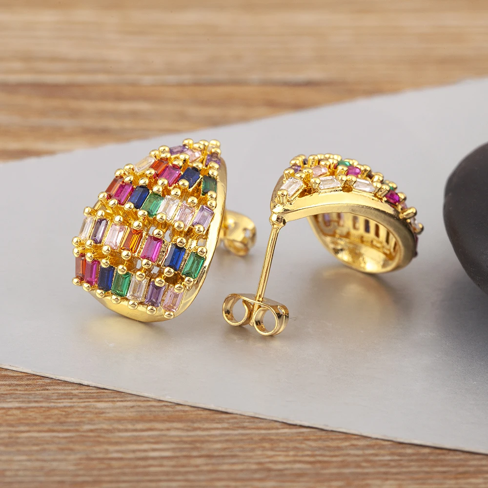 Nidin Classic New Design Waterdrop Shape Pave White/Colorful Zircon Stud Earrings For Women Light Luxury Ear Jewelry Accessories
