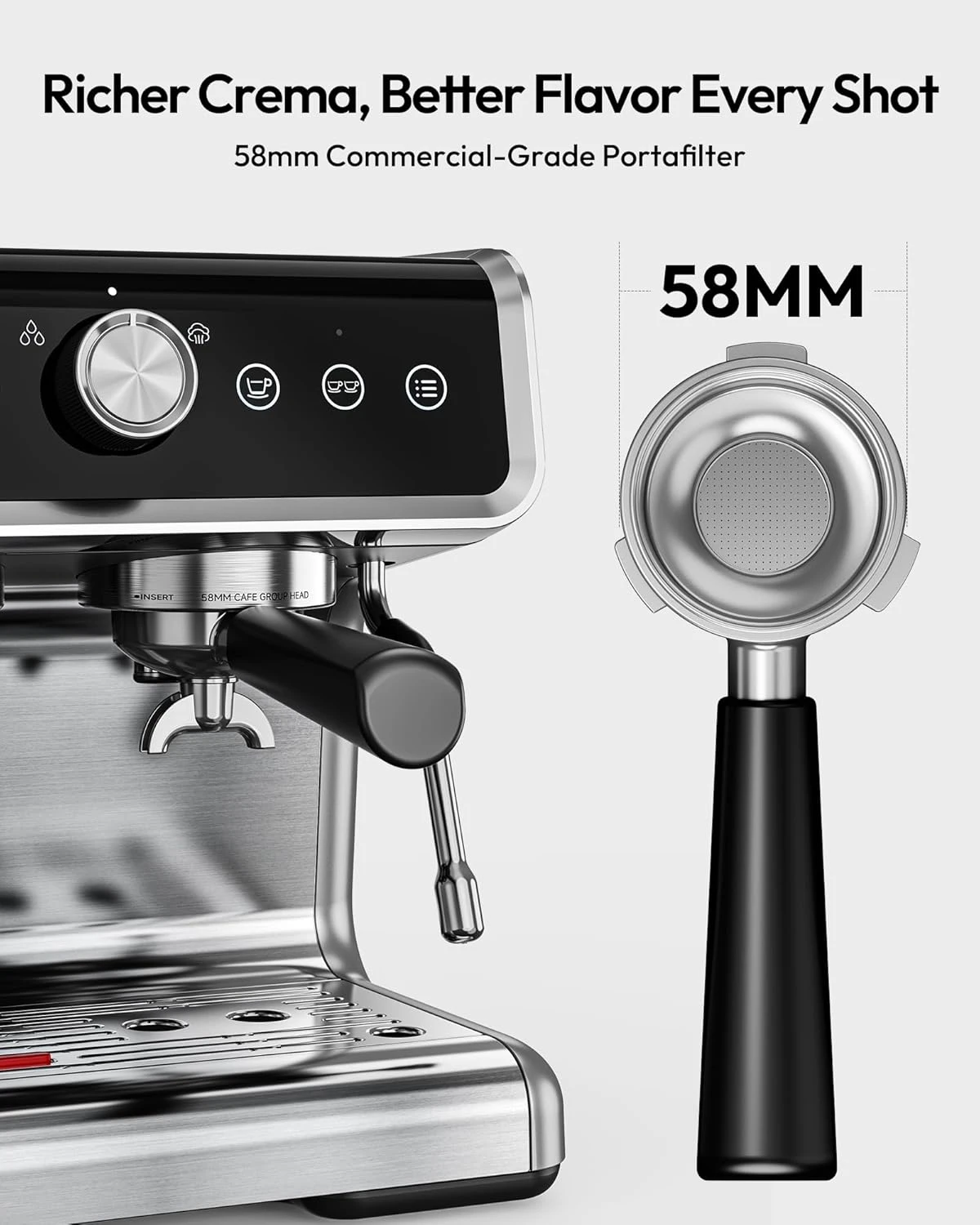 EUHOMY Espresso Machine with Grinder, 20 Bar Semi Automatic Coffee Maker with Steam Wand, Home & Office