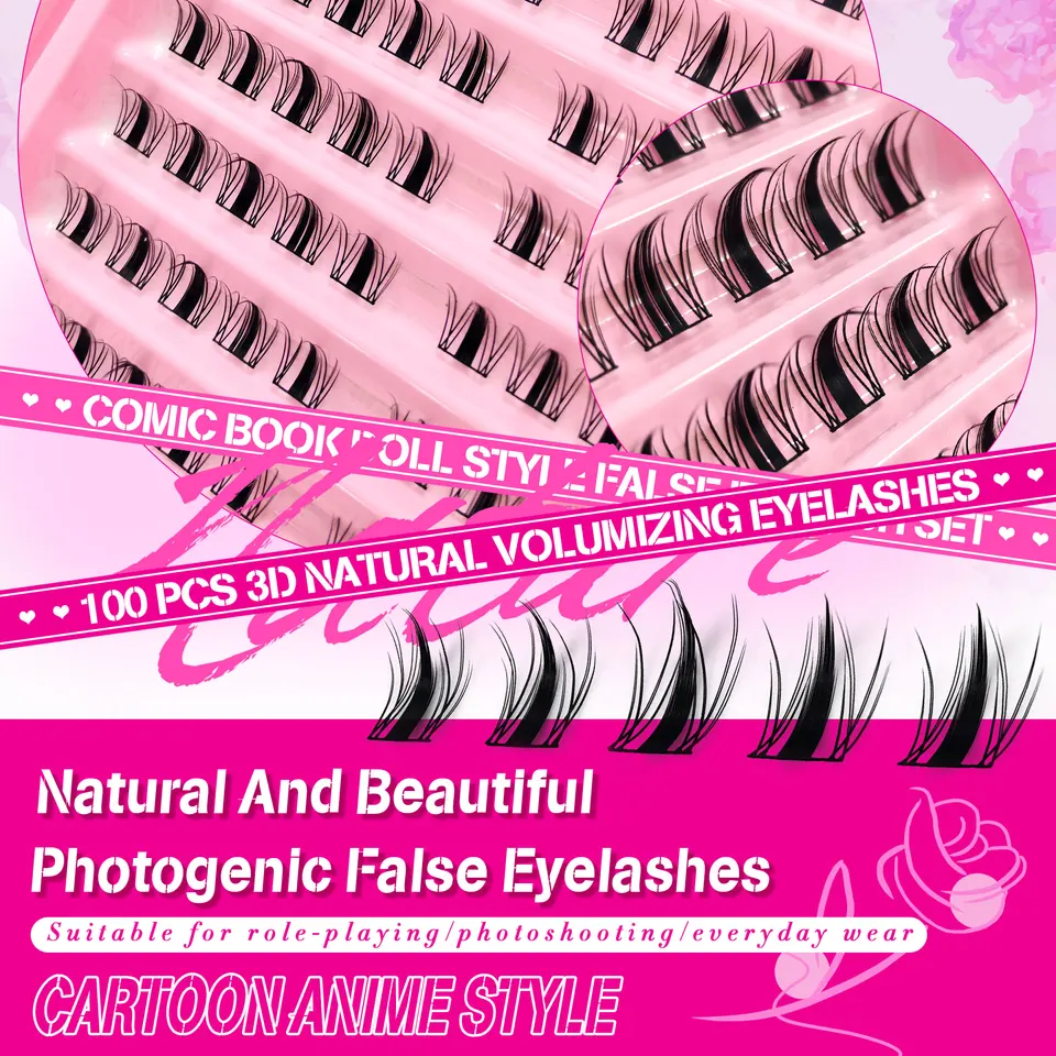 Set de 100 Clusters Estilo Manga Pestañas Postizas - Naturales, Segmentadas; Etéreas y Ligeras 2