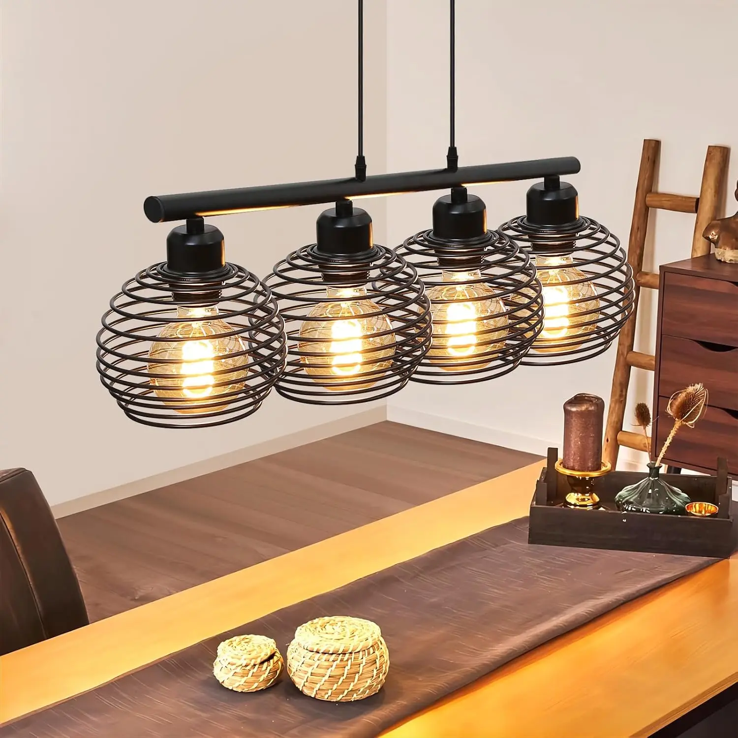 Pendelleuchte esstisch Hängelampe Schwarz: Esstischlampe Vintage Esszimmerlampe Retro E27 Hängeleuchte Küche aus Metall Industrial Pendellampe für Wohnzimmer Esszimmer - Ohne Leuchtmittel